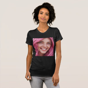 Lebendige rosa Haar-Sommersprossen-Lächeln-Porträt T-Shirt