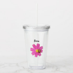 Lebendige Rosa Kosmos-Blume mit Personalisierter B Acryltrinkbecher