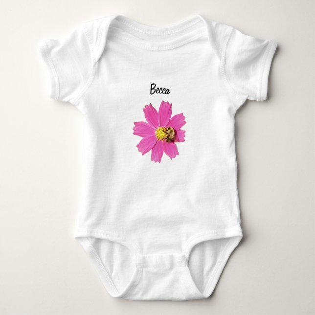 Lebendige Rosa Kosmos-Blume mit Personalisierter B Baby Strampler (Vorderseite)