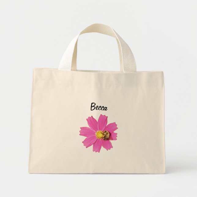 Lebendige Rosa Kosmos-Blume mit Personalisierter B Mini Stoffbeutel (Vorne)