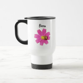 Lebendige Rosa Kosmos-Blume mit Personalisierter B Reisebecher