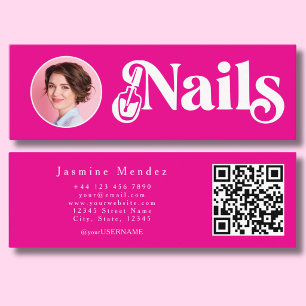 Lebendige rosa Nageltechniker-Foto-QR Mini Visitenkarte