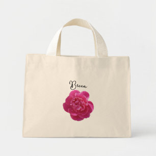 Lebendige rosa Pfingstrose personalisiert Mini Stoffbeutel