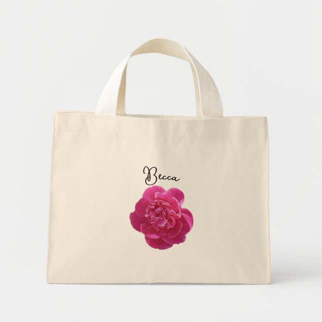 Lebendige rosa Pfingstrose personalisiert Mini Stoffbeutel (Vorne)
