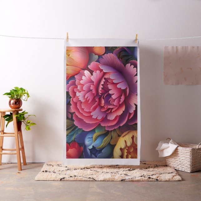 Lebendige rosa Pfingstrosen Blumen Stoff (Beispiel)