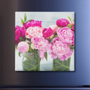Lebendige rosa Pfingstrosen im Ölgemälde-Effekt Magnet