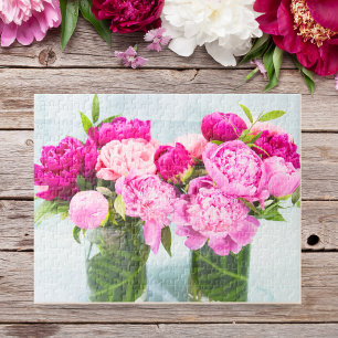 Lebendige rosa Pfingstrosen im Ölgemälde-Effekt Puzzle