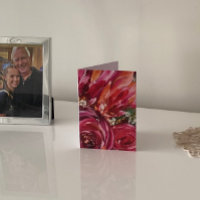 Lebendige rosa Rose Original Kunst Blanko Grußkart