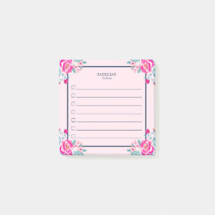 Lebendige rosa Rosen auf rosafarbenem benutzerdefi Post-it Klebezettel