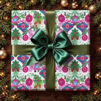 Lebendige rosa türkisfarbene Retro-Weihnachtsdekor Geschenkpapier