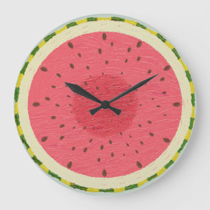 Lebendige rosa Wassermelonen-Scheibe bemalte Fruch Große Wanduhr