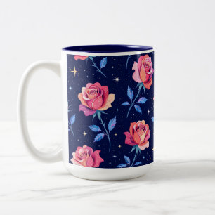 Lebendige Rosen gegen einen sternenklaren Nachthim Zweifarbige Tasse