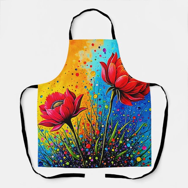 Lebendige rote Blumen Pop Art Druck Schürze (Vorderseite)