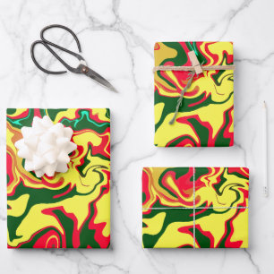 Lebendige rote, gelbe und grüne abstrakte Kunst Geschenkpapier Set
