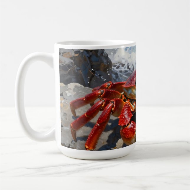 Lebendige rote Krabbe Ozeanwellen Kaffeetasse (Links)