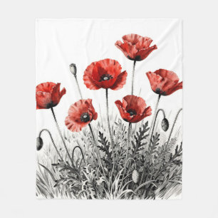 Lebendige Rote Mohnblumenwiese Fleecedecke