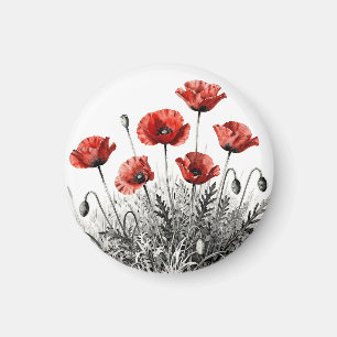 Lebendige Rote Mohnblumenwiese Magnet