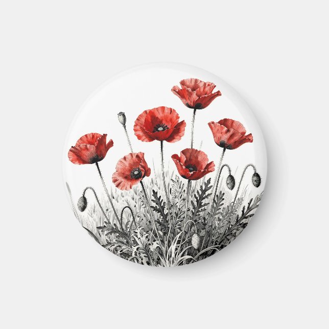 Lebendige Rote Mohnblumenwiese Magnet (Vorne)
