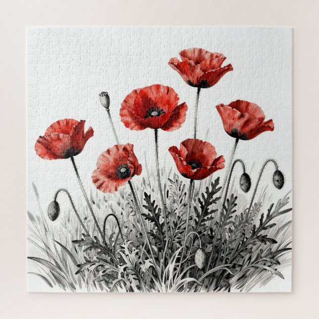 Lebendige Rote Mohnblumenwiese Puzzle (Vertikal)