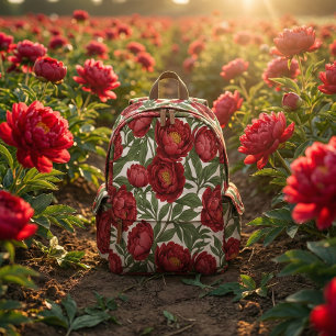 Lebendige Rote Pfingstrosen-Kollektion Anpassbare Bedruckter Rucksack