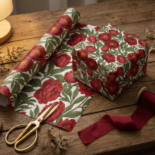 Lebendige rote Pfingstrosen-Kollektion anpassbare Geschenkpapier
