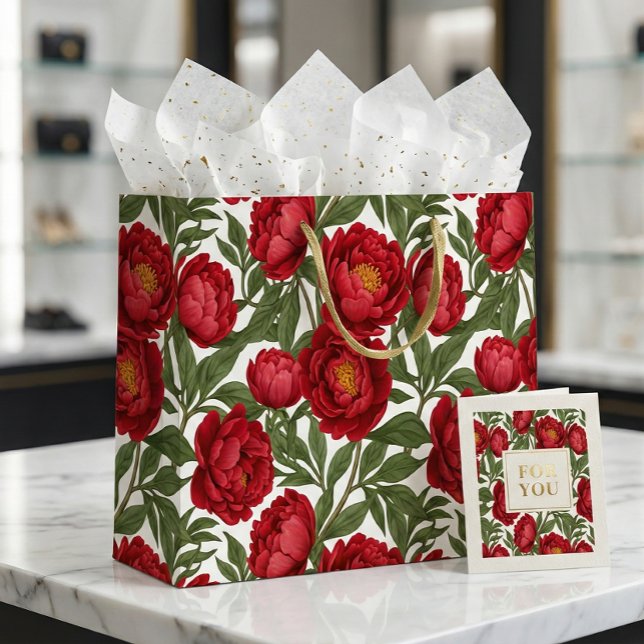 Lebendige Rote Pfingstrosen-Kollektion Anpassbare  Große Geschenktüte (Von Creator hochgeladen)