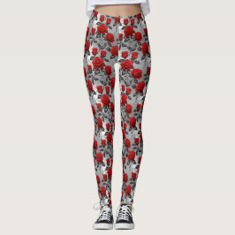 Lebendige rote Rosen auf einem metallischen silber Leggings