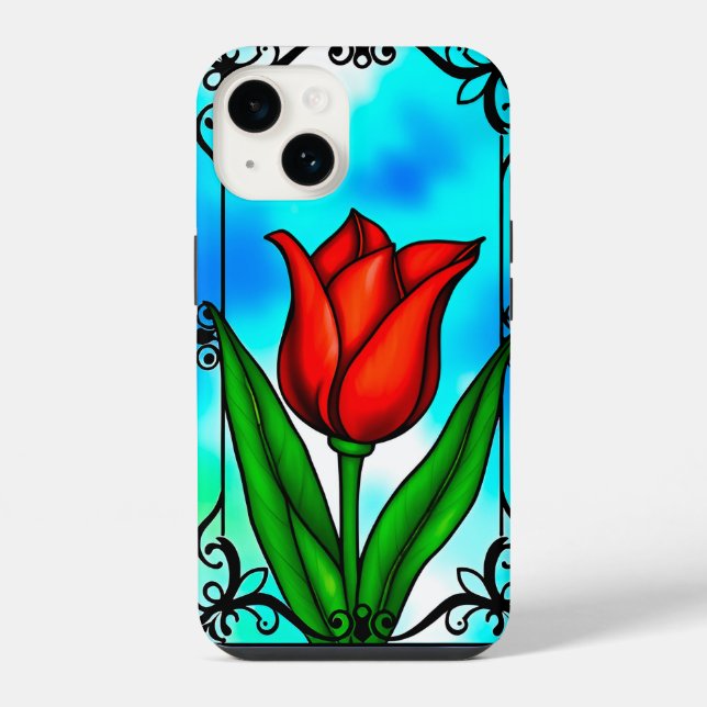 Lebendige rote Tulpe iPhone Hülle (Rückseite)