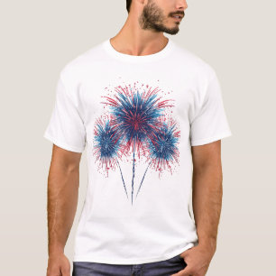 Lebendige rote und blaue Feuerwerksexplosions-Graf T-Shirt