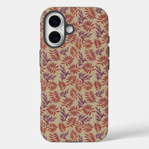 Lebendige rote und violette Blattmotive auf neutra iPhone 16 Hülle