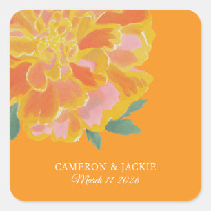 Lebendige Sammetblumen-Sommerhochzeit Quadratischer Aufkleber