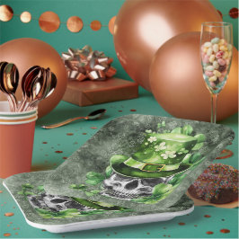 Lebendige Schädel mit grüner Hut-Illustration Pappteller