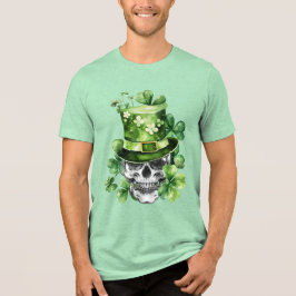 Lebendige Schädel mit grüner Hut-Illustration Tri-Blend Shirt