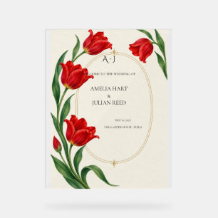 Lebendige Scharlachrote Tulpen-Botanische-Hochzeit Acrylschild