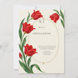 Lebendige Scharlachrote Tulpen Botanische Hochzeit Dankeskarte