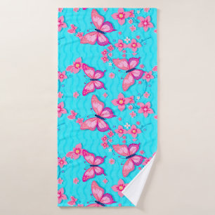 Lebendige Schmetterlinge und Blumen Design Badehandtuch