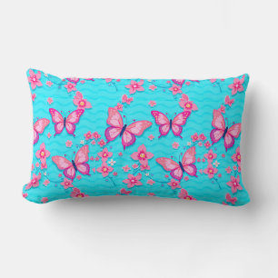 Lebendige Schmetterlinge und Blumen Design Lendenkissen