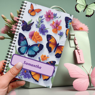 Lebendige Schmetterlinge und Blumen Notizbuch