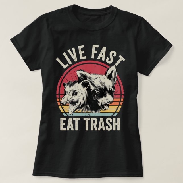 Lebendige Schnellspeise Trash Possum und Raccoon T-Shirt (Design vorne)