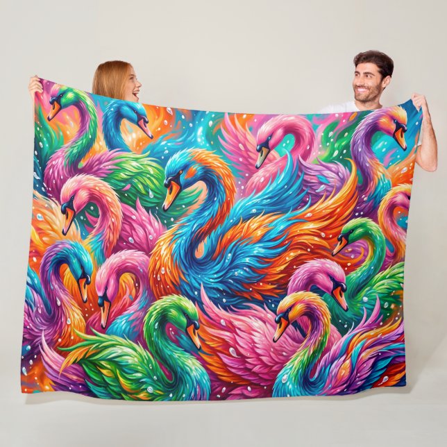 Lebendige Schwan-Traumlandschaft – Psychedelischer Fleecedecke (Beispiel)