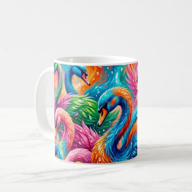 Lebendige Schwan-Traumlandschaft – Psychedelischer Kaffeetasse (Vorderseite Links)