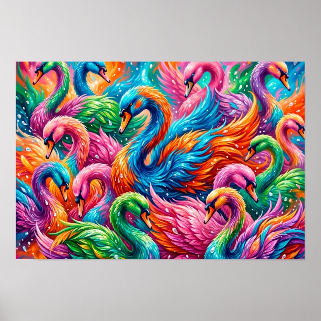 Lebendige Schwan-Traumlandschaft – Psychedelischer Poster (Vorne)