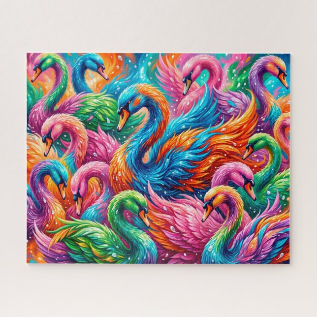Lebendige Schwan-Traumlandschaft – Psychedelischer Puzzle (Horizontal)