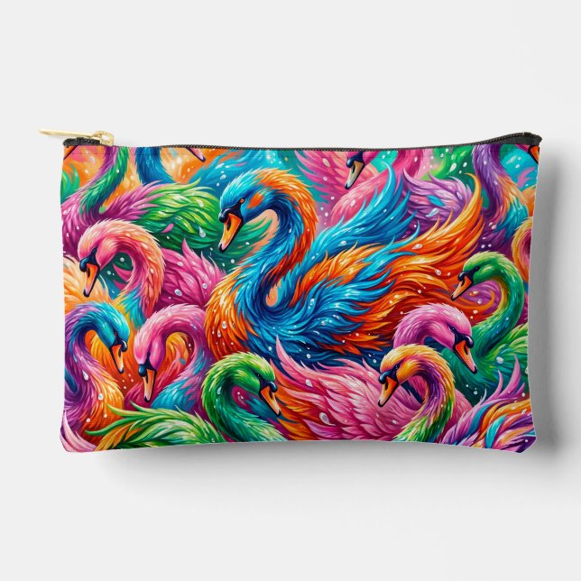 Lebendige Schwan-Traumlandschaft – Psychedelischer Zubehörtasche (Vorderseite)