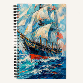 Lebendige Segelschiff-Impressionistenozeankunst Notizbuch