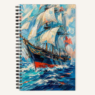 Lebendige Segelschiff-Impressionistenozeankunst Notizbuch