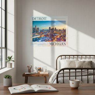 Lebendige Skyline von Detroit bei Sonnenuntergang Poster
