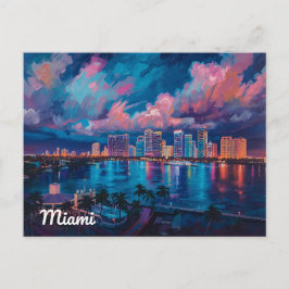 Lebendige Skyline von Miami bei Dämmerung Postkarte