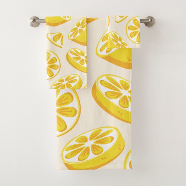 Lebendige Sommer-Lemonscheiben-Zitrusmuster  Badhandtuch Set (Insitu)