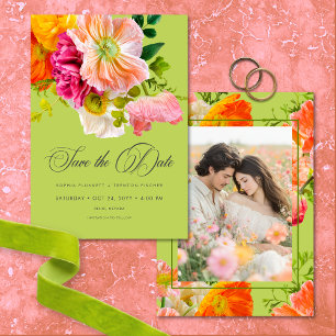 Lebendige Sommerblumen-Hochzeit in Limette Orange  Save The Date